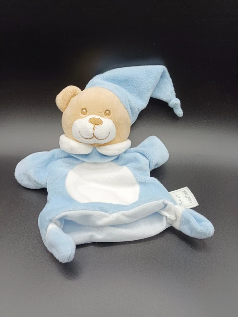 Doudou Marionnette - Mes Petits Cailloux - Ours Bleu Blanc Bonnet