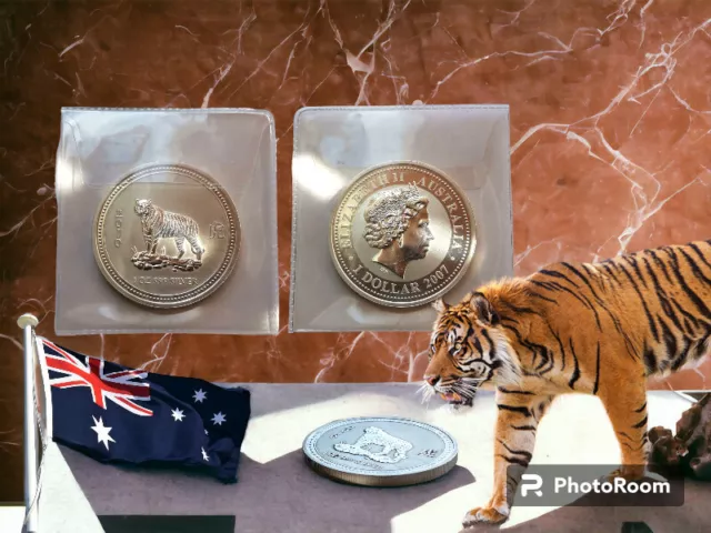 Moneta 1 Dollaro Australia Elisabetta II 2010 Tigre - 1 OZ 999 Silver 🇦🇺 2