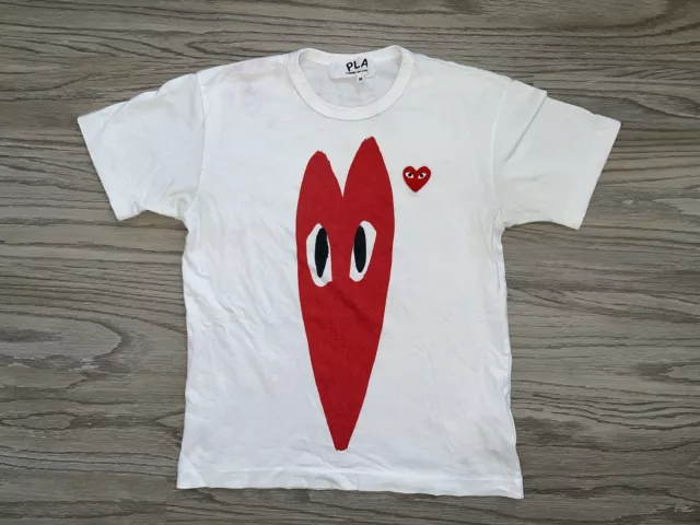 Comme des Garcons PLAY Long Heart Face Graphic Tee White T-Shirt Adult Size (M)