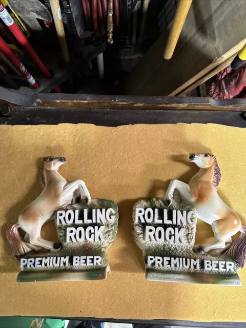 Vintage Rolling Rock Premium Beer Sign Chalk Horse Statue SET LaTrobe PA