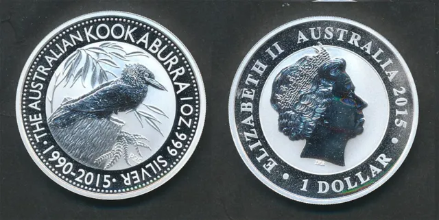 Australia: 2015 Kookaburra 1oz Silver, 1990-2015 25th Anniversary