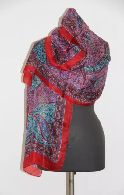 Schal Silk Scarf Cloth Red-Blue Indian Motives Handarbeit-Indien