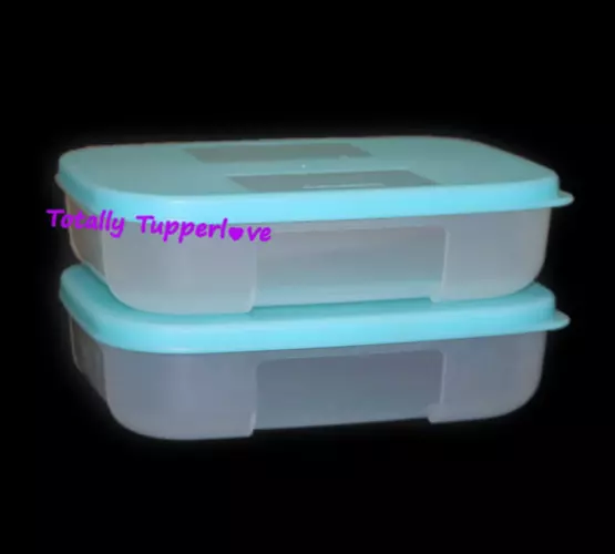 Tupperware 4 Freezer Mates Containers Set Mini Rectangles 1.25 Cups Blue  Vintage