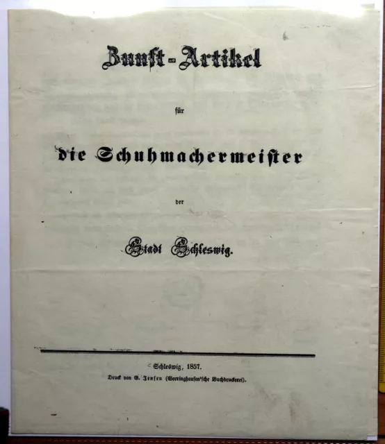 Zunftartikel für die Schuhmachermeister in Schleswig, 1857