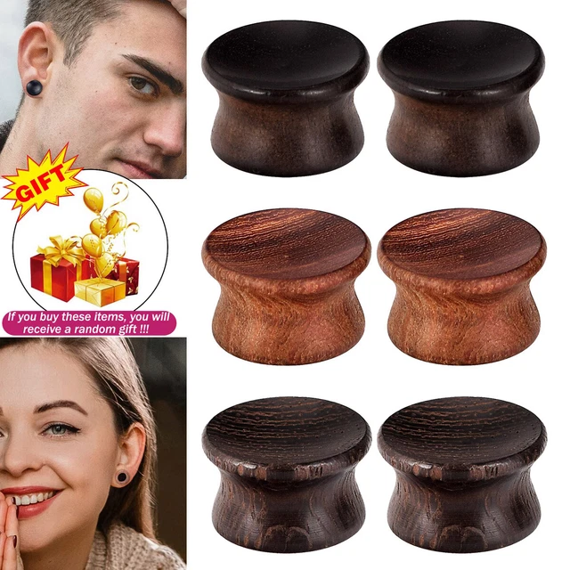3Pairs Wooden Ear Gauges Plugs Concave Organic Wood Ear Expander Body Piercing