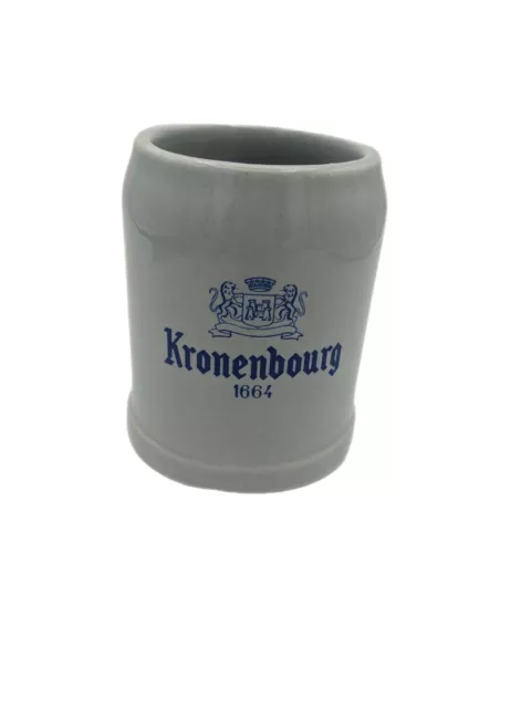 Kronenbourg 1664 Stein Stoneware Pottery Ceramic Grey Blue Print 8oz