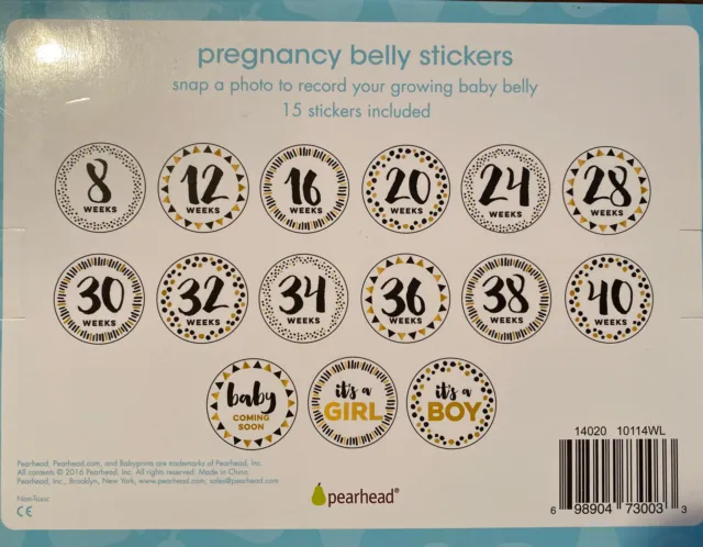 Pearhead Pregnancy Belly Stickers Photography Prop 15 Foil Stickers Photo Weeks 2