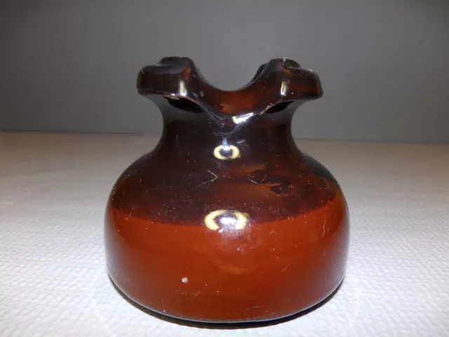 Vintage Brown Pottery Ceramic Porcelain Electric Insulator