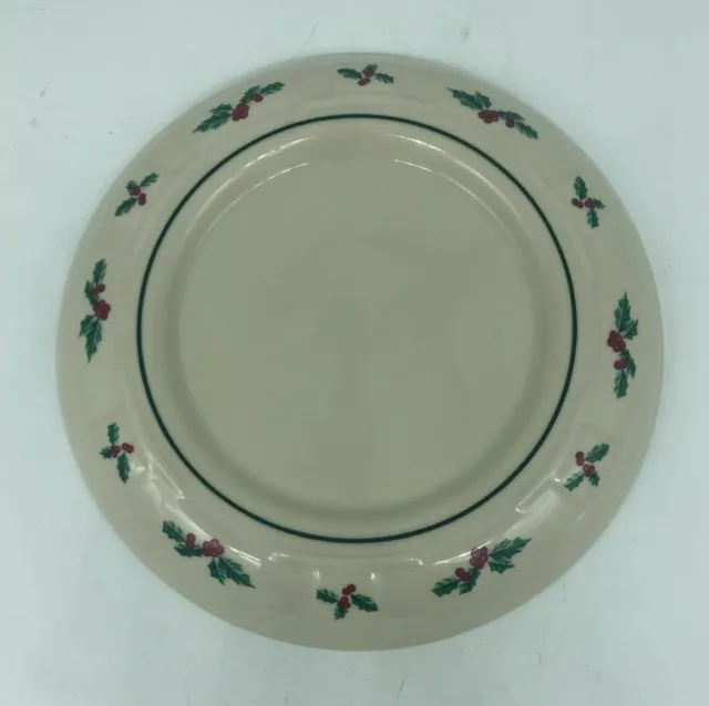 Longaberger Pottery Traditional Holly Pillar Candle Holder Dish Christmas
