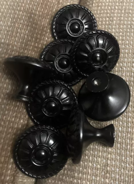 8 Lot Of Matte Black Floral Farmhouse Dresser Drawer Knobs Or Cabinet Pulls.