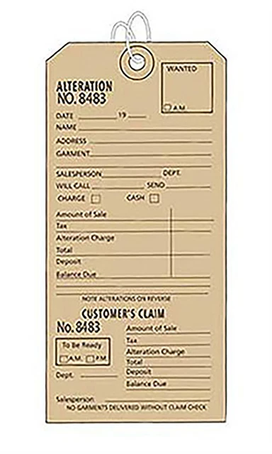 3W x 6H inch Strung Off-White Perforated Alteration Tags - Box of 500