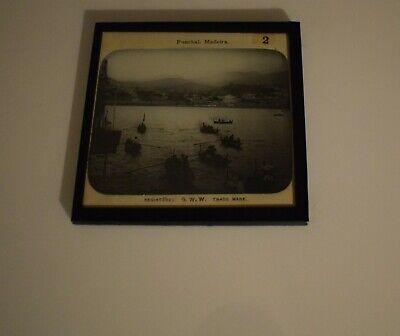 ANTIQUE Lantern Slide BOATS IN HARBOUR FUNCHAL MADEIRA C1890 PHOTO 2