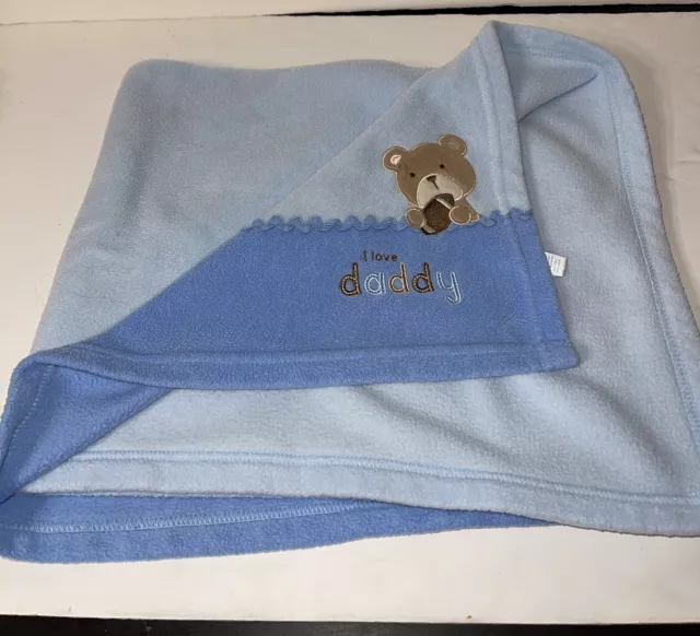 Carters Child Of Mine Baby Blanket Blue I Love Daddy Bear Lovey Security 30”x34”