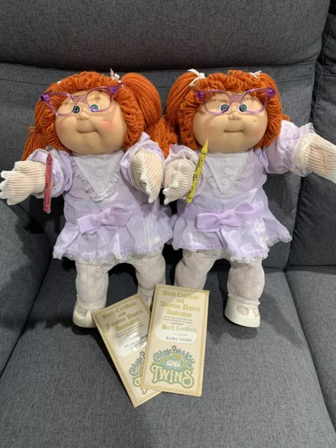 Cabbage Patch Kids Identical Twins. HTF Purple Dress, Purple Glasses. Mint.