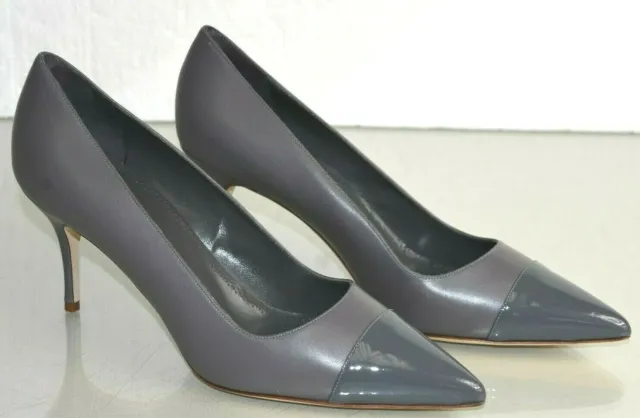 NEW Manolo Blahnik BB Pumps Cap Toe Leather Patent Grey Heels Shoes BIPUNTA 41.5