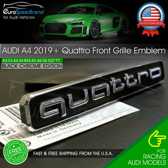 Audi A4 Quattro Emblem Front Grill Black Chrome S4 B9 Grille Badge 2019 + OEM