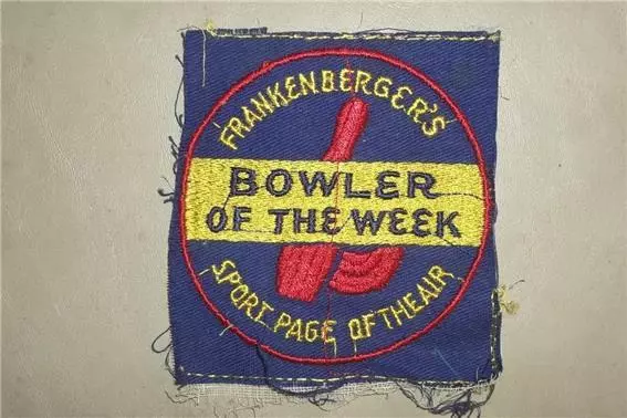 VINTAGE FRANKENBERGER'S BOWLER of WEEK SPORT PAGE of AIR EMBROIDERED PATCH ~NOS