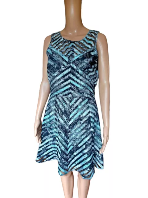 Parker Womens Sleeveless Aline Dress Knee Length Silver Black Multicolor Large