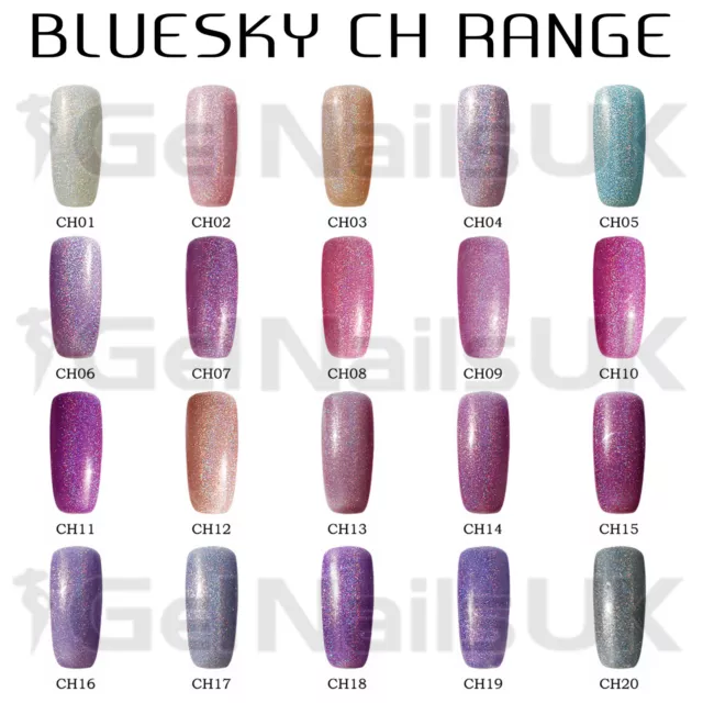 Bluesky CH HOLOGRAPHIC GLITTER UV/LED Gel Nail Soak Off Polish 10ml Free Postage