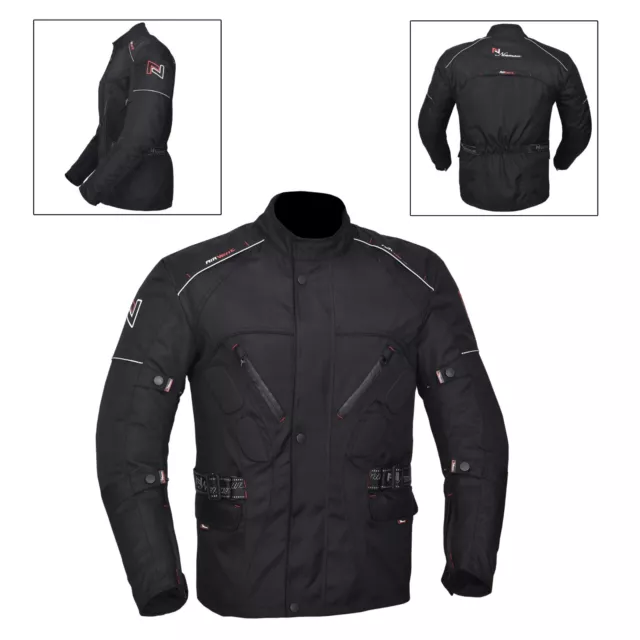 Black Men's Motorcycle Motorbike Jacket Waterproof Textile CE Armoured