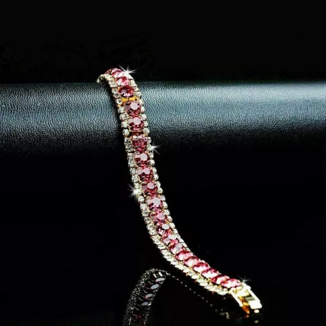 6Ct Round Cut Lab Created Red Ruby Women Tennis Bracelet 14K Yellow Gold Plated