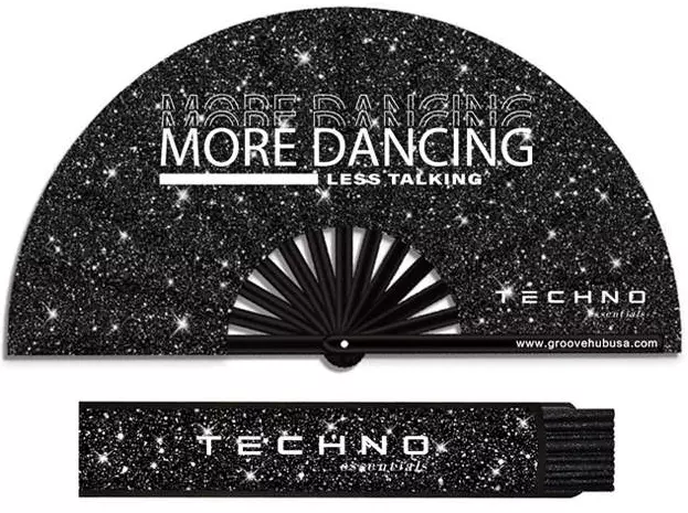 TECHNO essentials Glitter Large Rave Folding Clack Hand Fan Quality w/Holster