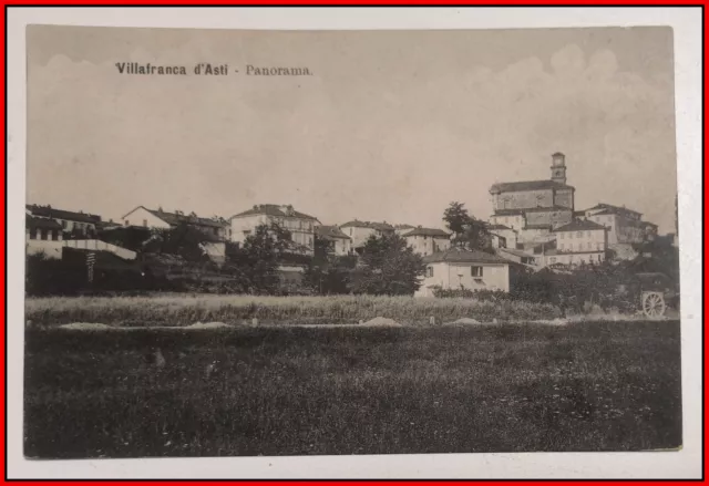 Cartolina Antica Villafranca d'Asti Panorama formato piccolo animata non spedita