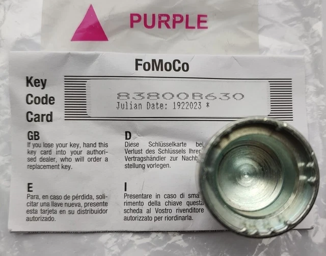 GENUINE FORD LOCKING WHEEL NUT BOLT KEY HEX 19mm PURPLE TRIANGLE