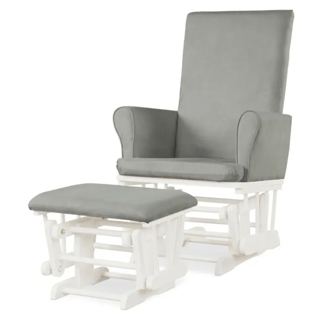 Glider and Ottoman Cushion Set Wooden Baby Nursery Rocking Chair Grey
