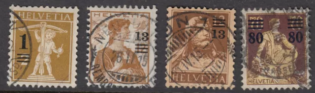 SWITZERLAND:1915 surcharges 1c on 2c - 80c on 70c SG298-301 used