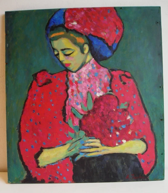 BLAUER REITER Vecchio Quadro olio legno A.J. Avangurdia russa Russian avantgarde