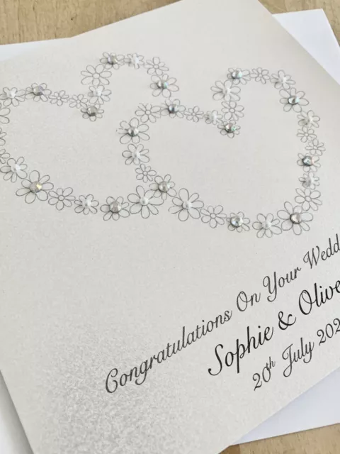 Personalised Handmade Wedding Day Card  - Congratulations - Hearts 2