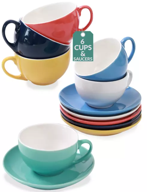 6 Cappuccinotassen Bunt Keramik Kaffee Mokka Cups Tassen Untertassen Becher Set