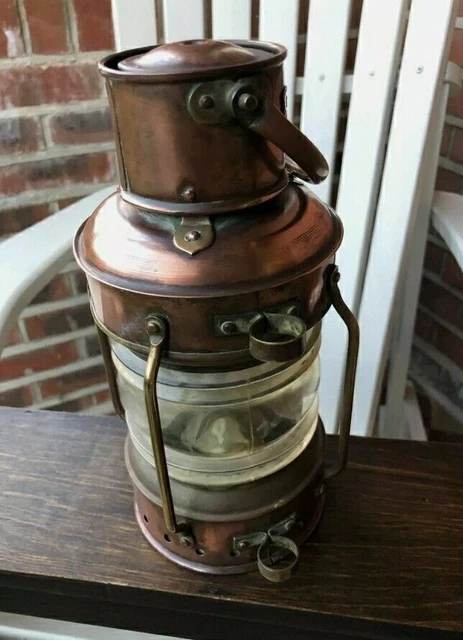 Öllampe Messing & Kupfer Anker Maritime Schiffslaterne Bootslampe 5