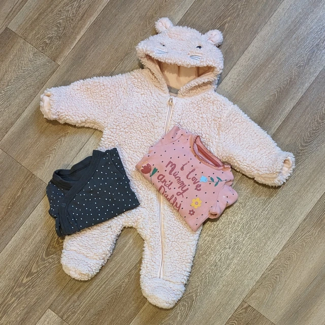 Baby Girls 3 Piece Clothes Bundle Pramsuit Newborn Up to 1 Month