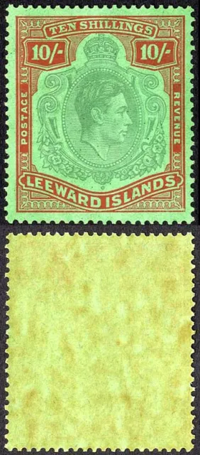 Leeward Is SG113a 10/- Pale Green and dull red/green (ordinary) U/M Cat 850 pou