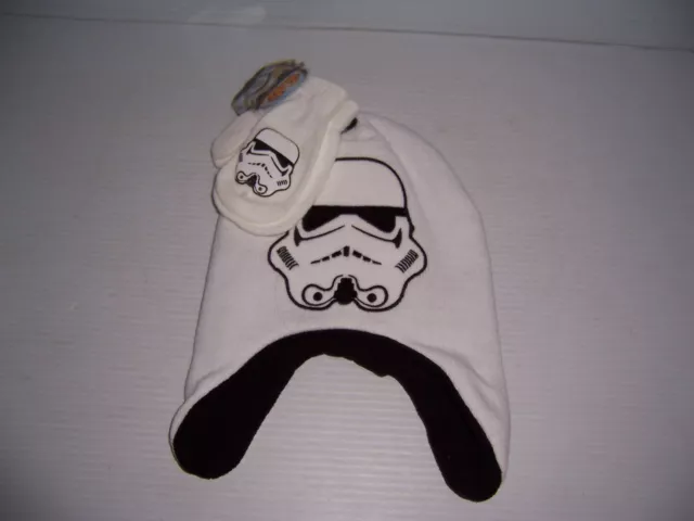 Star Wars Stormtrooper Toddler Boy's White Winter Beanie Hat & Mittens Set Nwt