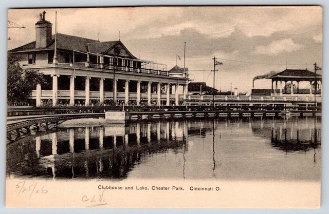 1906 Clubhouse & Lake*Chester Park*Cincinnati Ohio*Antique Postcard