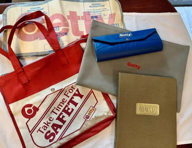 Getty Oil & Veedol lot of 5 Gas Advertising: map, bag, stickers, folder, pouch