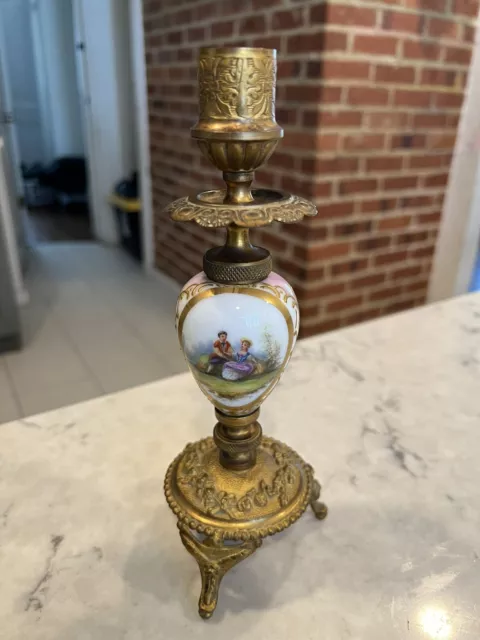 Antique French Sevres Porcelain And Bronze Candle Holder