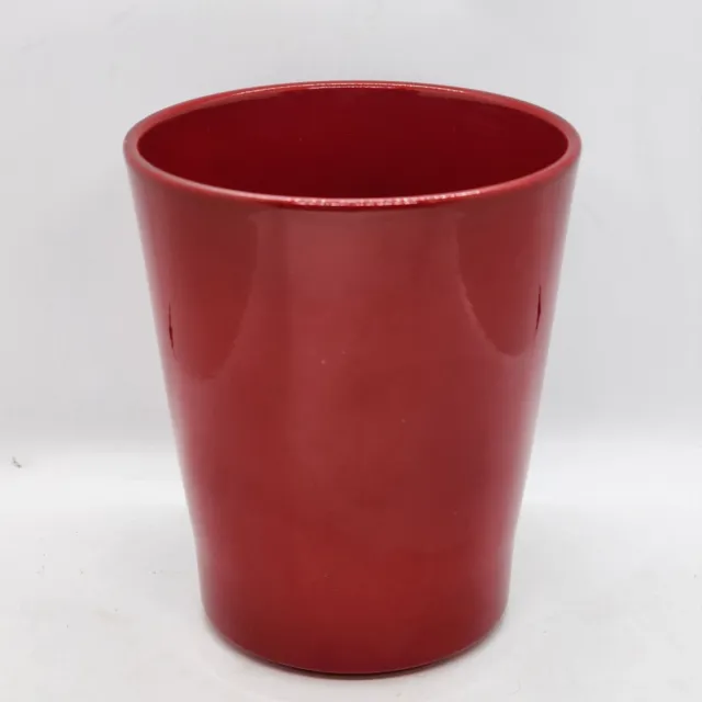 Vintage Lucky Bamboo Bulb Red Ceramic Planter Vase 6" Tall 5" Across Top 4" Base