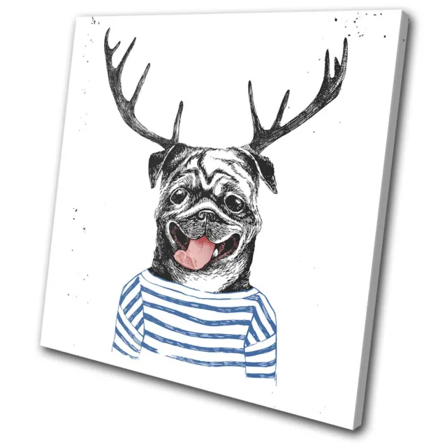 Hipster Urban Dog Pug Stag Deer Vintage SINGLE TOILE murale ART Photo Print