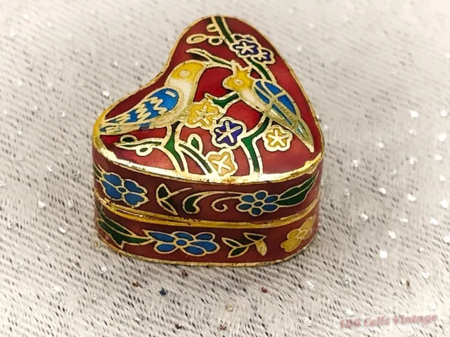 Birds-Tiny Colourful Enameled Cloisonné Vintage Trinket/Pill/Snuff Box-2.5cm