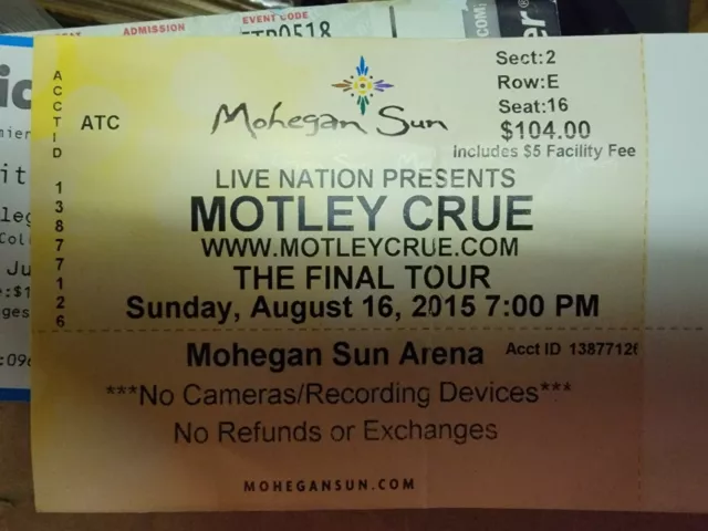 Motley Crue Final Tour concert poster with all dates and Ticket Stub from show!!