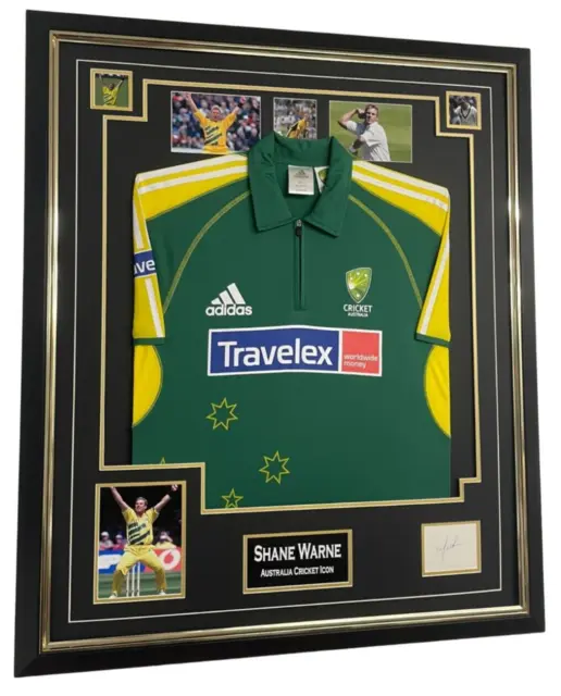 Australia Shane Warne Signed Display with Shirt Autographed Framed Display