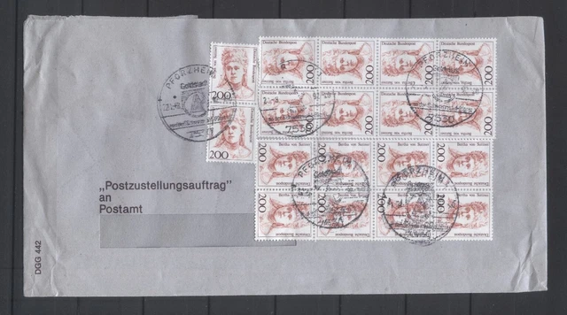 Bund BRD 1991 18 x Mi.  1498 MeF Brief Postzustellungsauftrag Freimarken Frauen