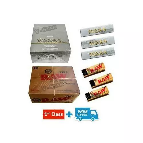 Rizla King Size Silver Rolling Papers & Raw Hemp Natural Unrefined Tips Original