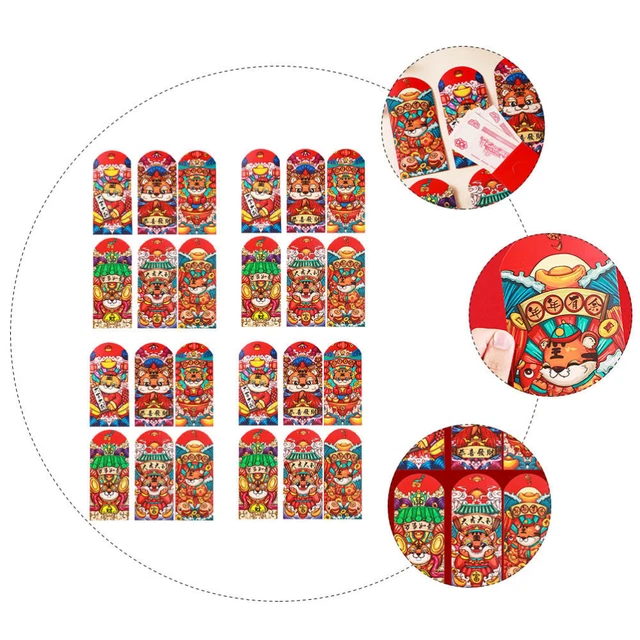 24 pz Pacchetto Moneta Carta Pacchetti Rosso Cinese Piccola Borsa Zodiaco