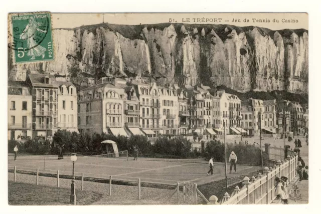 Cpa 76 Le Tréport 1908. Jeu de Tennis du Casino. Animée. Dos divisé, écrit. Et