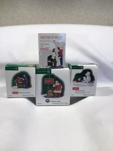 Dept 56 Snow Village Coca Cola Lot Of 4 #4044797,#56.59430,#56.56841 & #56.59476